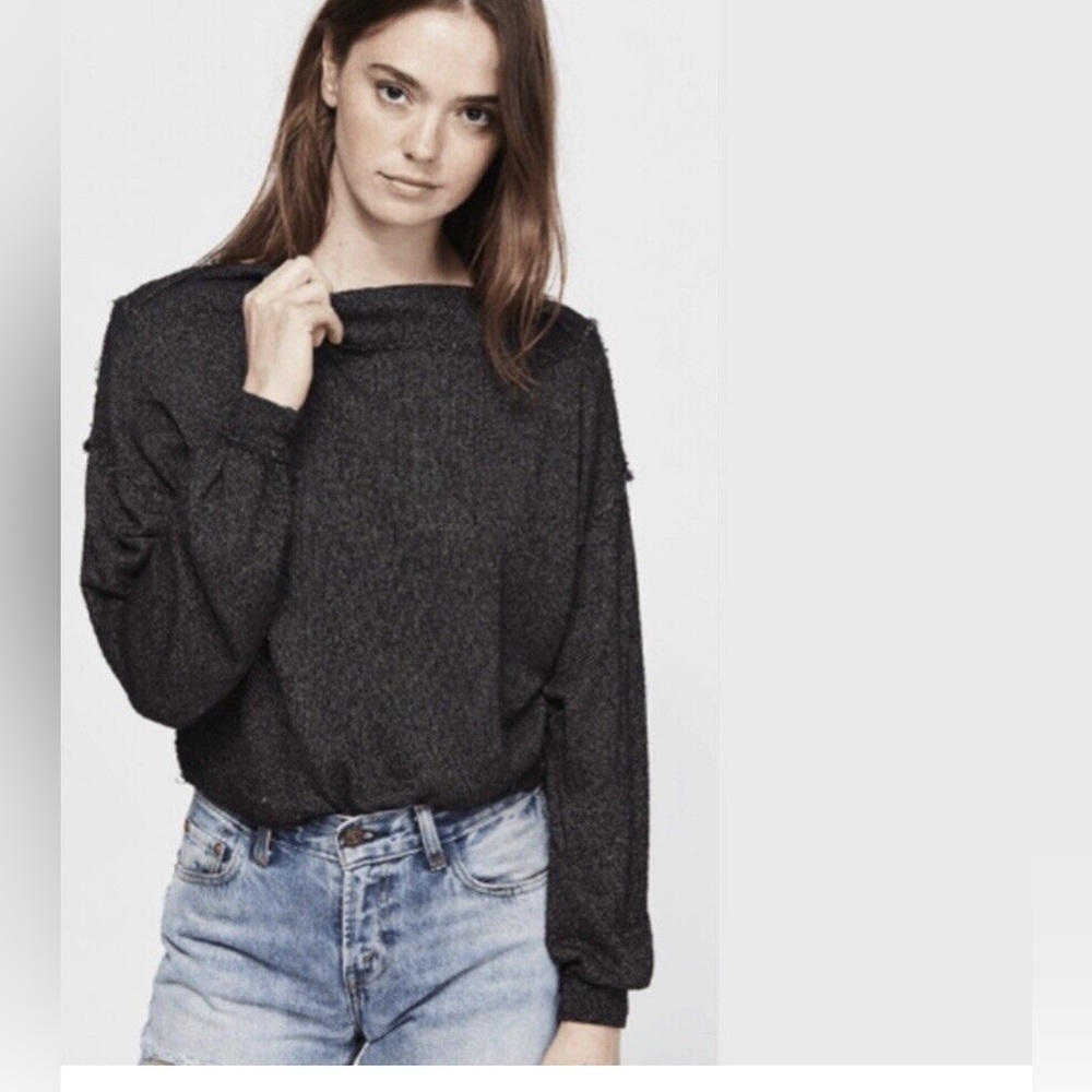 We The Free Black Boat Neck Sweater Top Long Sleeve Oversized